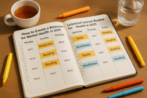 Planner showing blocked leisure time for reading, hiking, and meditation