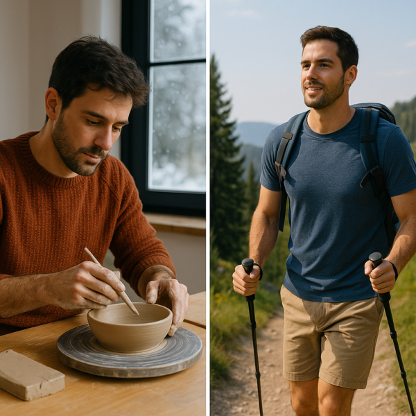 Man adapting leisure to winter and summer seasons