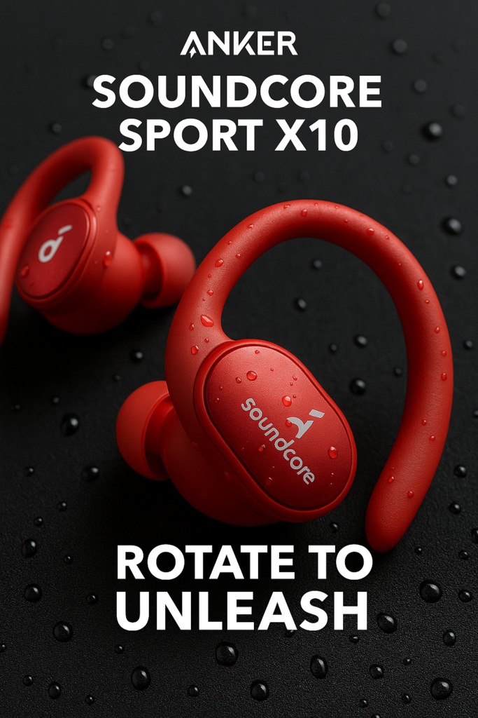 Anker Soundcore Sport X10 earbuds with case on gym floor