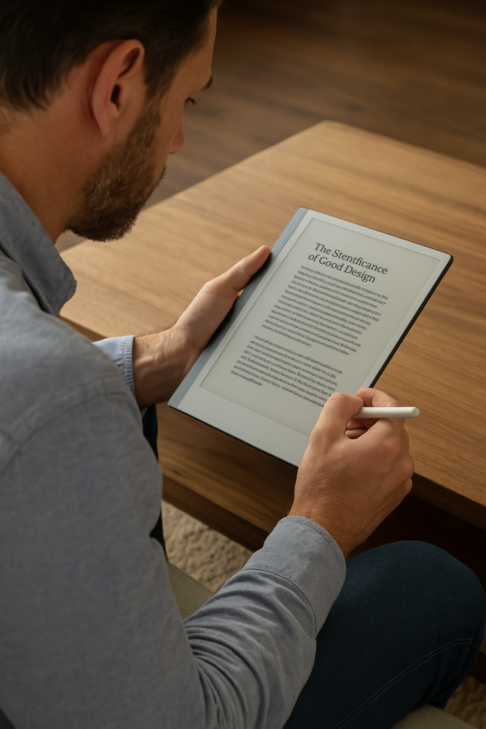 ReMarkable 2 digital paper tablet with ultra-thin design and E Ink display for reading and writing.
