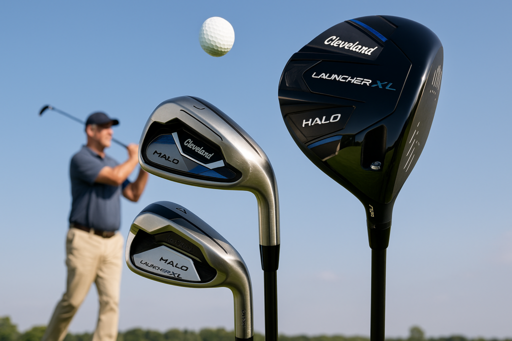 Cleveland Launcher XL Halo hybrid golf clubs in action showing easy launch and forgiveness for men over 45